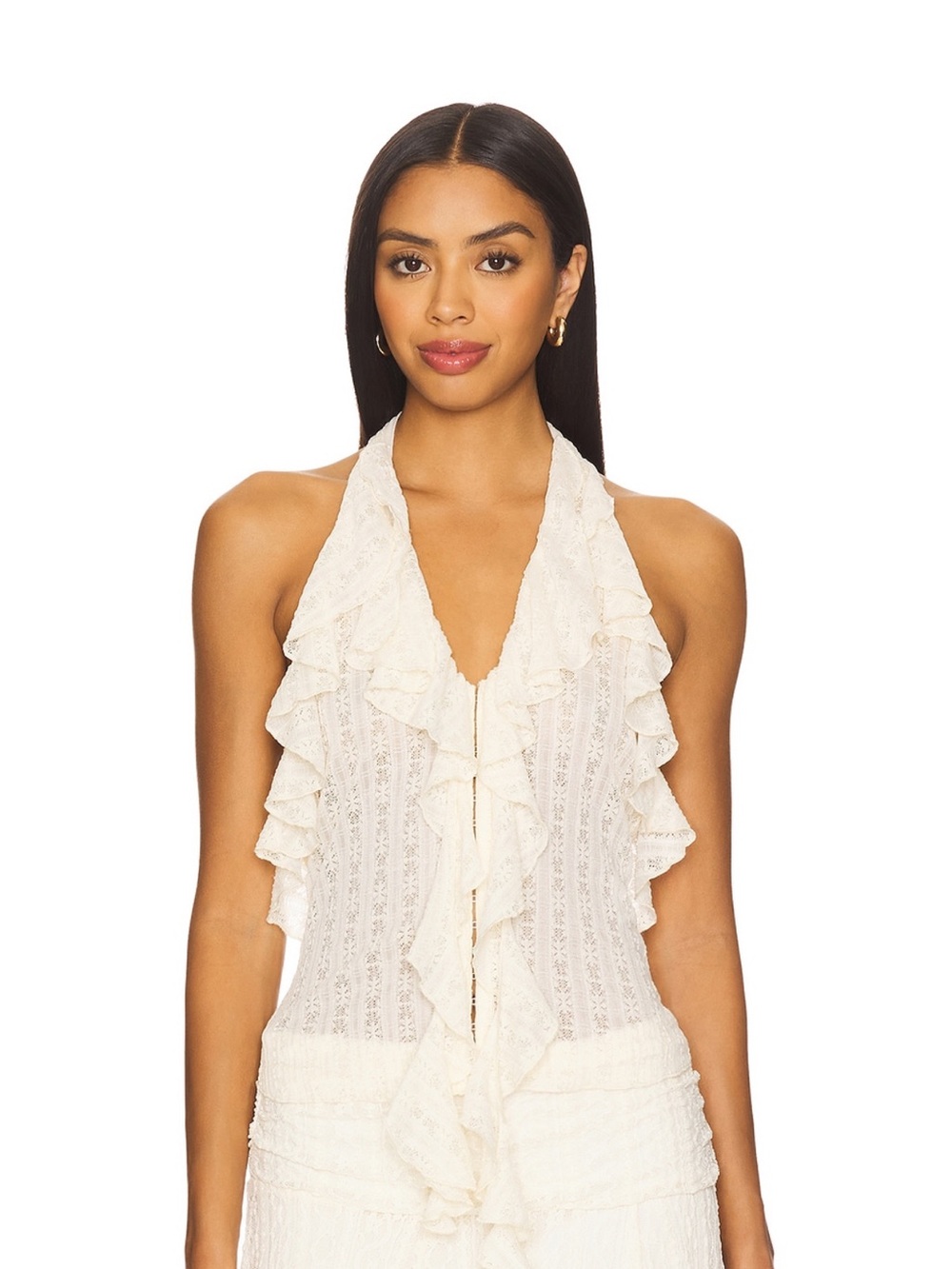 More to Come Marilou ruffle halter top in cream